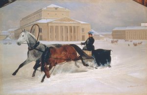 Pferdeschlitten vor dem Bolschoi-Theater in Moskau von Nikolai Jegorowitsch Swertschkow