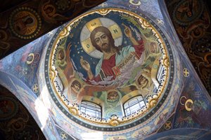Christus Pantokrator unter der zentralen Kuppel der Erlöserkirche auf dem Blut in St. Petersburg von Nikolai Nikolayevich Harlamov