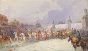Einzug der gefangenen Familie von Kuchum Khan in Moskau von Nikolai Nikolayevich Karasin