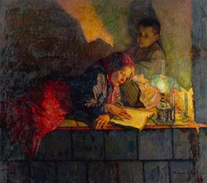 Kinder beim Lesen bei Kerzenlicht von Nikolai Petrovich Bogdanov Belsky