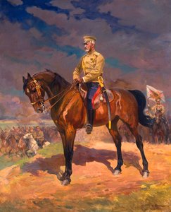 Porträt von Großherzog Nikolai Nikolajewitsch 1856–1929 zu Pferd, 1910er Jahre