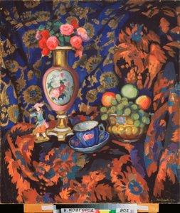 Stillleben mit Porzellan und Blumen - Werk von Nikolai Semyonovich Zaytsev (1885-1938) von Nikolai Semyonovich Zaytsev