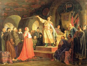 Prinz Roman von Halych-Volhynia empfängt die Botschafter von Papst Innozenz III.