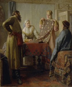 Szene aus dem Alltagsleben des 17. Jahrhunderts, Mitte des 19. Jahrhunderts von Nikolai Vasilyevich Nevrev