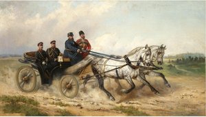 Zar Alexander III. und Kaiser Wilhelm II. in einer Landauer, 1888 von Nikolai Yegorovich Sverchkov