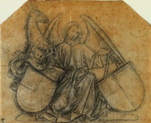Ein Engel, der zwei Wappenschilde stützt, um 1470 von Nikolaus Gerhaert von Leyden