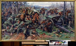 Die russische Kavallerie greift die deutsche Artillerie 1915 an