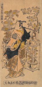 Der Schauspieler Ogino Isaburo als wandernder Blumenverkäufer von Nishimura Shigenobu