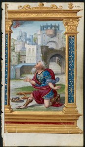Blatt aus einem Stundenbuch: König David im Gebet (2 von 3 herausgetrennten Blättern)
