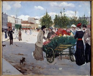 Blumenhändler am Boulevard Rochechouart in Paris (Markt der Madeleine) von Norbert Goeneutte