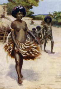 Auf dem Weg zum Dubu-Tanz, Britisch-Neuguinea (Farblithografie)