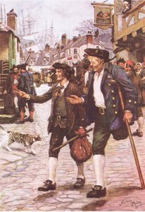 Jim und Long John Silver in Bristol, aus Die Schatzinsel, veröffentlicht von MacDonald 1947