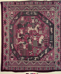 Teppich mit Rittern, einer Mutter mit ihrem Kind und verschiedenen anderen Figuren, 1735 von Norwegian School