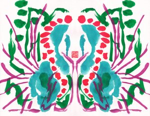 Pfauengrün Rotes Blumenmuster, 2023