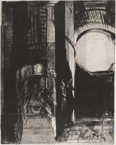 Und auf jeder Seite sind Basaltsäulen,...das Licht fällt von der gewölbten Decke, Platte 3 von 24 von Odilon Redon