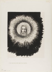 Und im sehr Diskus der Sonne leuchtet das Gesicht Jesu Christi, Platte 10 aus der Versuchung des Heiligen Antonius (1. Serie) von Odilon Redon