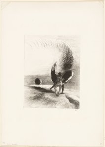 Unter dem Flügel des Schattens biss die schwarze Kreatur energisch, Platte 4 von 6 von Odilon Redon