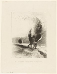 Unter dem Flügel eines Schattens biss die schwarze Kreatur energisch, Platte 4 von 6 von Odilon Redon