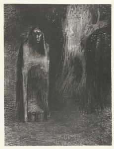 Ein Mann wird einsam in einer nächtlichen Landschaft von Odilon Redon