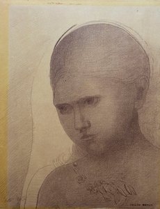 Frau im Dreiviertelprofil nach links von Odilon Redon