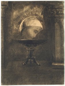 Kopf mit phrygischer Mütze auf einer Schale von Odilon Redon