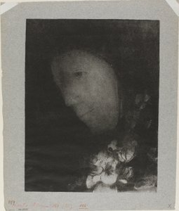 Kopf einer Frau mit Blumenkorsage von Odilon Redon