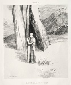 Hommage an Goya: Ein Verrückter in einer düsteren Landschaft, 1885 von Odilon Redon