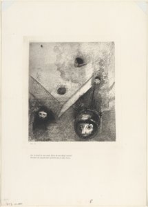 Auf dem Hintergrund unserer Nächte zeichnet Gott mit seinem wissenden Finger einen vielgestaltigen unerbittlichen Albtraum, Platte 6 von 9 von Odilon Redon