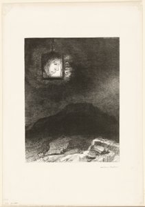 Prekäres Glitzern, ein Kopf, der von der Unendlichkeit hängt, Platte 3 von 6 von Odilon Redon