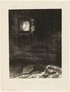 Prekäres Glitzern, ein Kopf aus der Unendlichkeit hängend, Tafel 3 von 6 von Odilon Redon