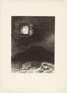 Prekäres Glitzern, ein Kopf, der von der Unendlichkeit hängt, Platte 3 von 6 von Odilon Redon