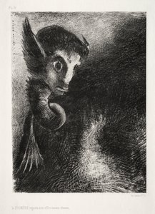 Die Chimäre betrachtete alles mit Angst von Odilon Redon