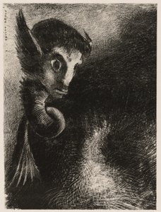 Die Chimäre betrachtete alles mit Angst, aus Nacht von Odilon Redon
