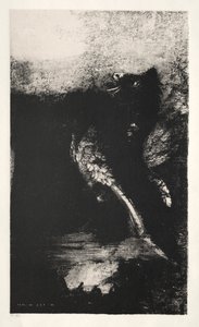 Die Chimäre mit grünen Augen dreht sich um und heult von Odilon Redon