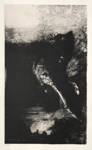 Die Versuchung des heiligen Antonius Erste Serie: Die Chimäre mit grünen Augen dreht sich, bellt, 1888 von Odilon Redon