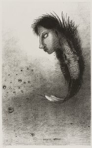 Dann erscheint ein seltsames Wesen, mit dem Kopf eines Mannes auf dem Körper eines Fisches, Platte 5 von 10 von Odilon Redon