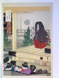 Frauen bei einem Nō-Schauspiel, aus der Serie „Bräuche der Frauen“ von Ogata Gekko