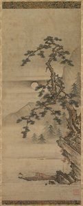 Mondscheinlandschaft mit Kiefer und altem Mann im Boot, Muromachi-Periode, 1392-1573 von Oguri Sotan