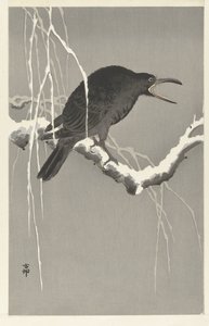Krähe auf verschneitem Baumzweig von Ohara Koson