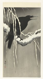 Krähe auf verschneitem Ast von Ohara Koson