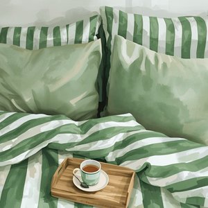 Gemütliches Grün Gestreiftes Bett