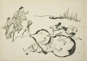 Eine unmögliche Tat von imaginären Männern, Nr. 8 aus einer Serie von 12 Drucken von Okumura Masanobu