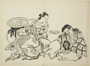 Kurtisane, die Shojo mit Sake versorgt, Nr. 4 aus einer Serie von 12 Drucken