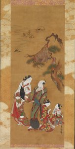 Yukihira und zwei Bräutjungfern in Suma, 18. Jahrhundert