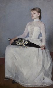Von einem Spaziergang oder Dame im weißen Kleid von Olga Boznanska