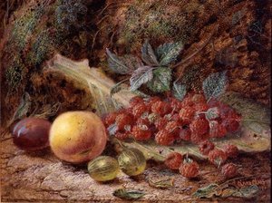 Stillleben mit Früchten auf einem Kohlblatt von Oliver Clare