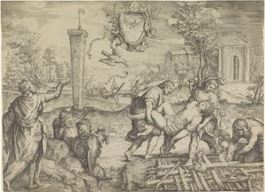 Allegorische Darstellung mit König und Frau am Scheiterhaufen von Oliviero Gatti