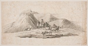 Isländische Landschaft mit Schafen und Reitern von Oluf Olufsen Bagge
