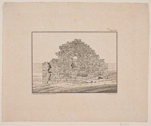 Kirchenruine in Grönland. Illustration zu W.A. Graah. Forschungsreise zur Ostküste Grönlands von Oluf Olufsen Bagge