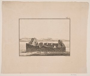 Kirchenruine in Grönland. Illustration zu W.A. Graah. Untersuchungsreise zur Ostküste Grönlands von Oluf Olufsen Bagge